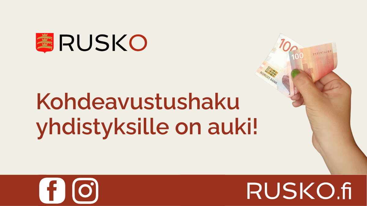 Kuvituskuva: käsi, joka tarjoaa seteliä, Kohdeavustushaku 2026 on auki,