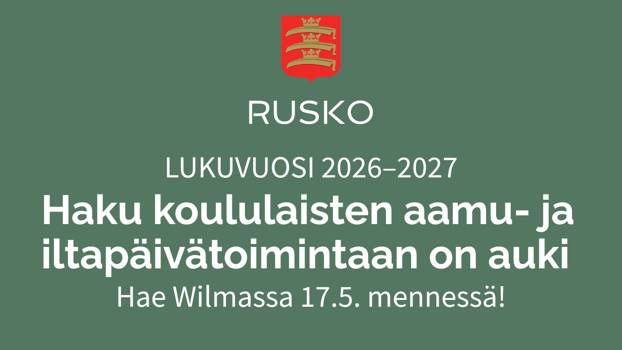 Lukuvuosi26-27 haku koululaisten aamu- ja iltapäivätoimintaan on auki, hae Wilmassa 17.5. mennessä. Infokuva.