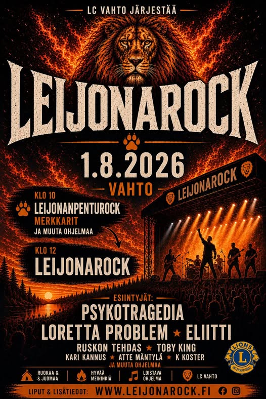 Leijonarockin mainosjuliste. 1.8.2026 Vahto