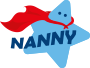 Ruskon nanny-logo, vaaleansininen tähti punaisella viitalla
